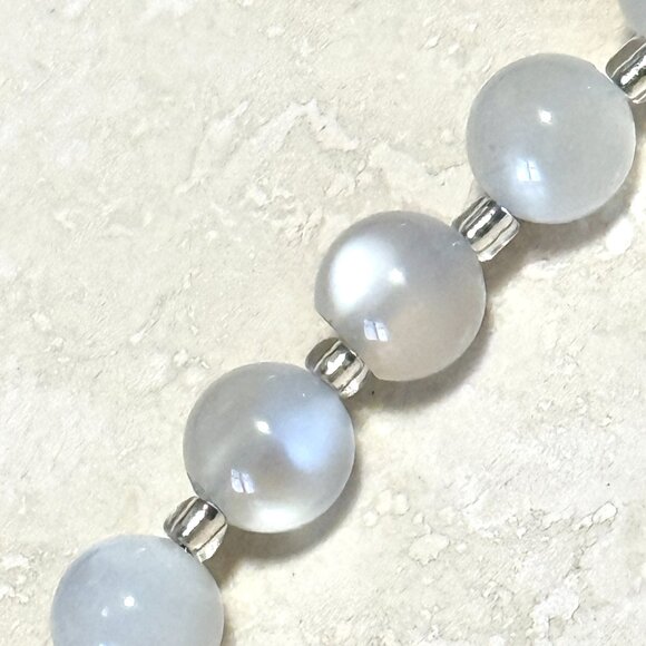 White Moonstone Silver Leaf Branch Necklace, Genuine Gemstone Beaded Choker - Picture 10 of 13